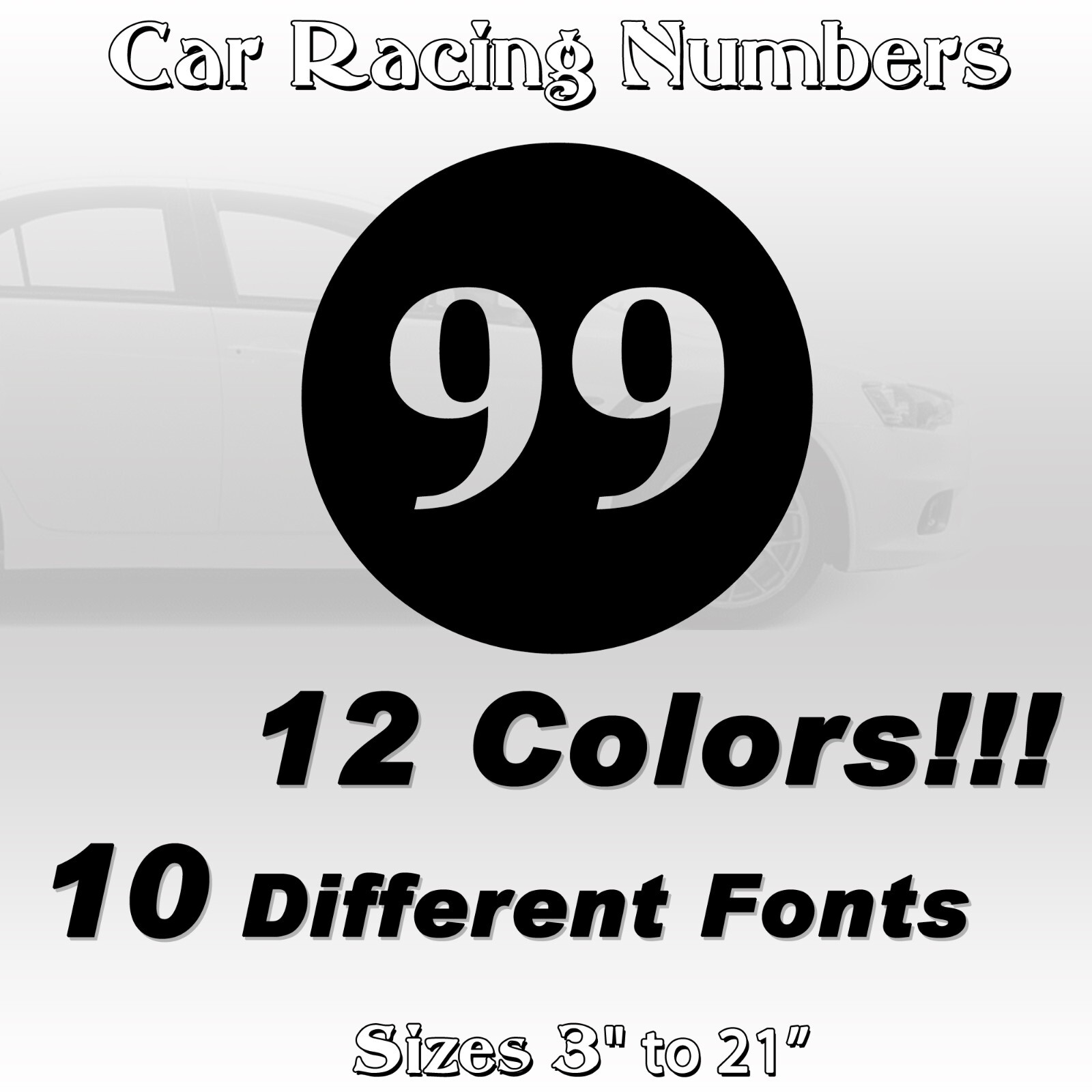 2 pack Racing Car numbers circle door custom number rally sport die-cut decal V2