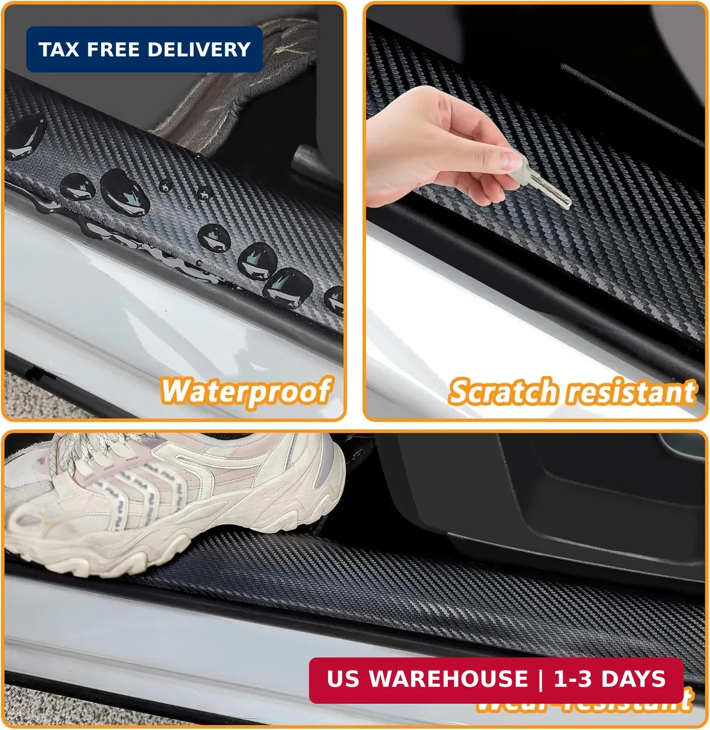 4Pcs Car Door Sill Protector,Sport Carbon Fiber Threshold Anti-Scratch Sticker D