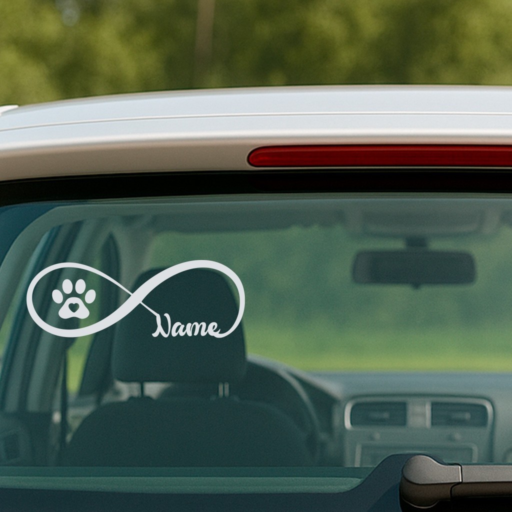 Personalized Infinity Paw Print Name Decal – Custom Pet Sticker 7×2.5 in