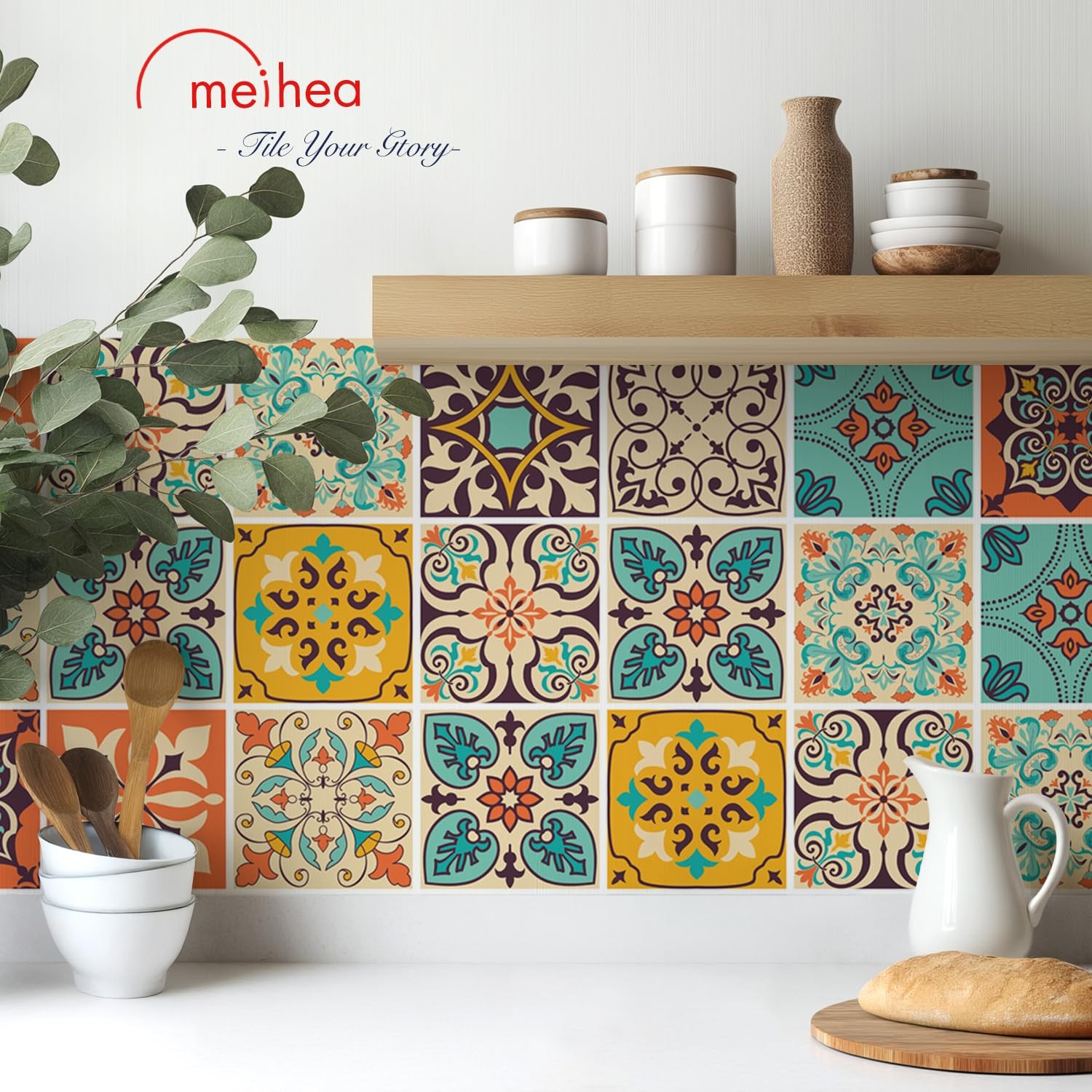 Moroccan Tile Wall Stickers 4x4in PVC Self Adhesive Set of 30