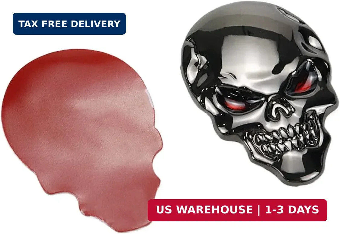 Modengzhe 2 Pcs 1.9″x1.3″ Red-Eye Skull Head Badge Metal Emblem Sticker Unique