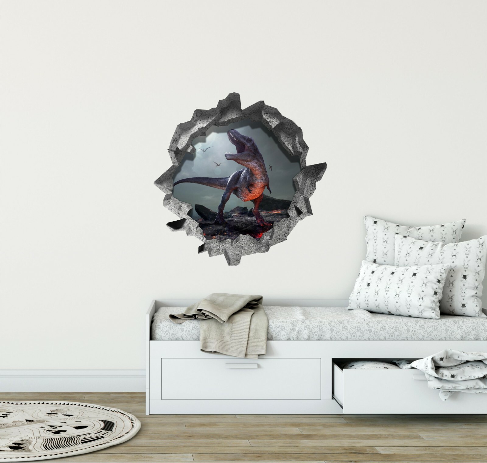Hole in the Wall T-REX VOLCANO Dinosaur 3D Wall Decal Vinyl Wall Sticker Decor