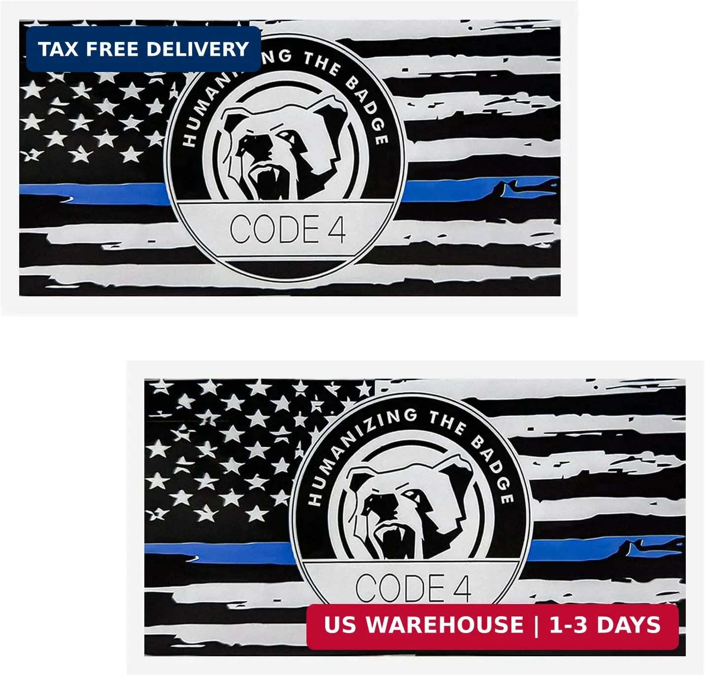 2 PCS Thin Blue Line Sticker Code 4, Law Enforcement Support Decal American Flag
