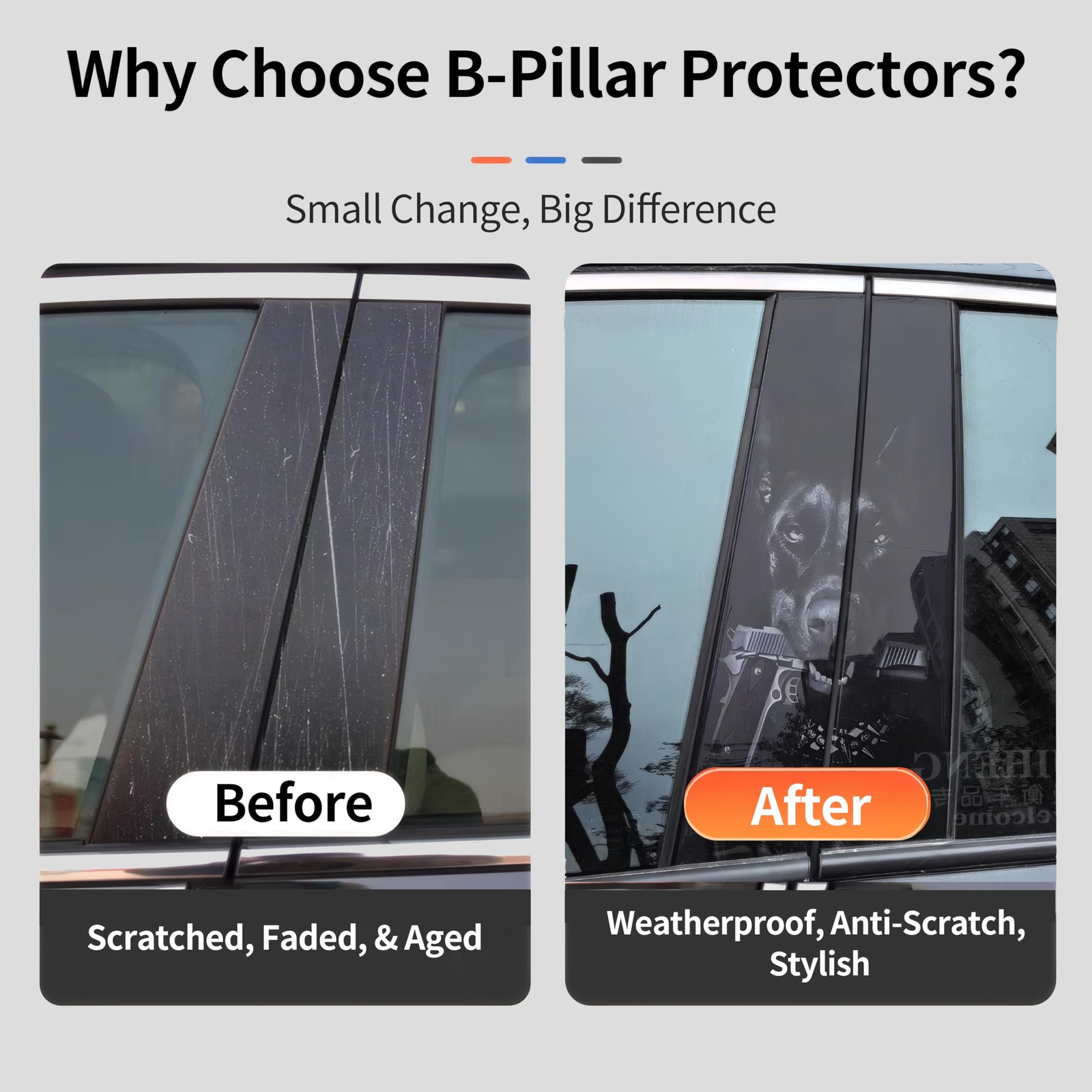 2PCS XL B-Pillar Vinyl Wrap Set 12.6″×23.6″ (Cut-to-Fit), Waterproof Car B Pi…