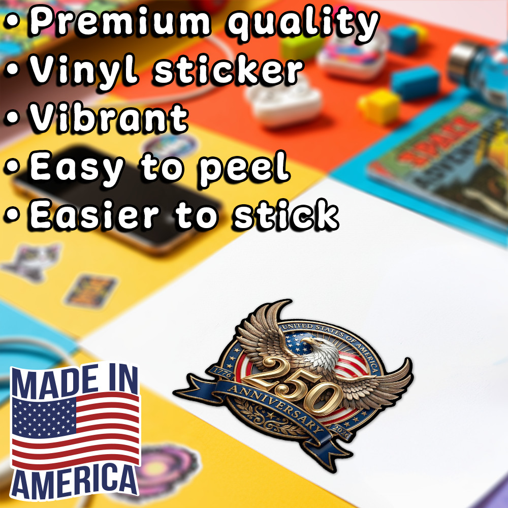 USA 250 Anniversary Bald Eagle Patriotic Vinyl Sticker Decal Car Window (3″x3″)
