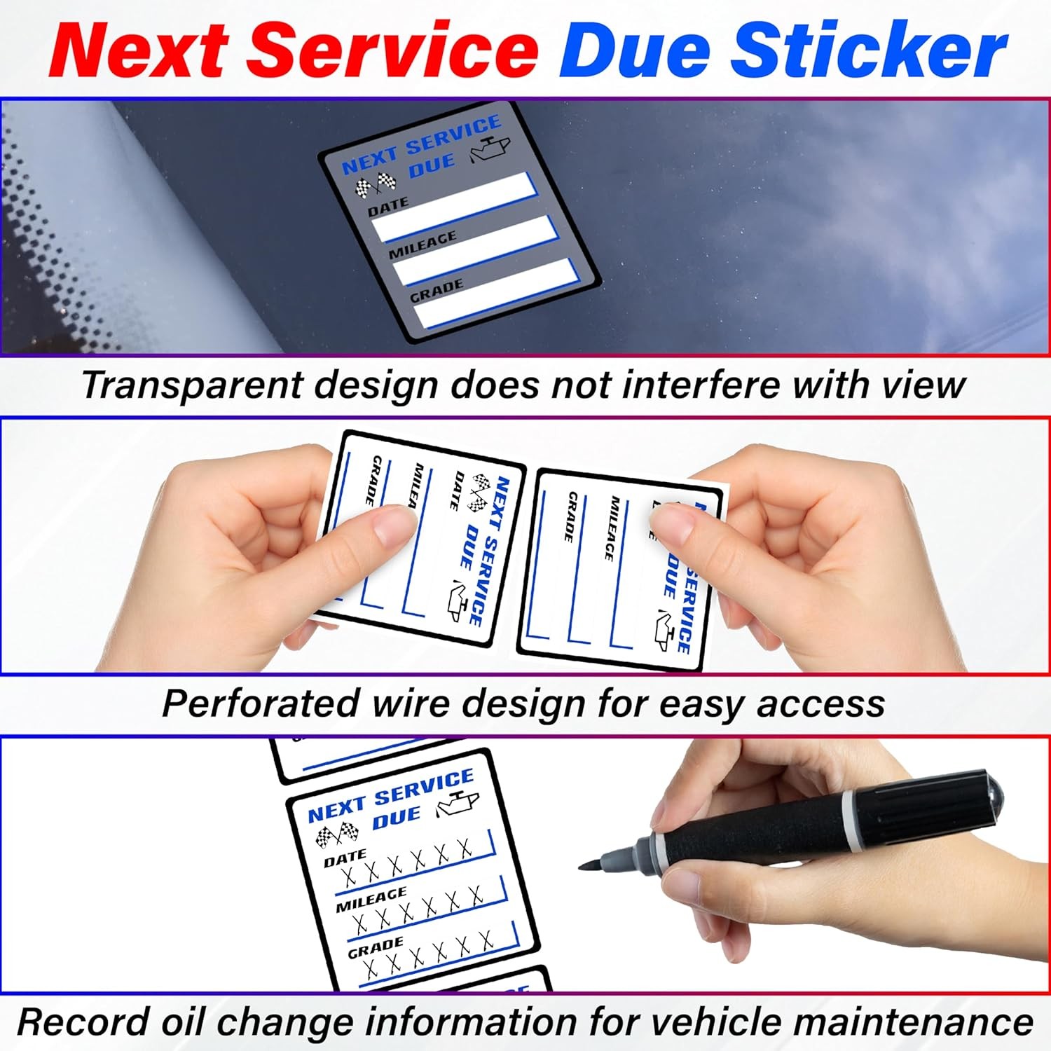 450 PCS Oil Change Stickers for Windshield, 2 Rolls Custom Oil Change Sticker…