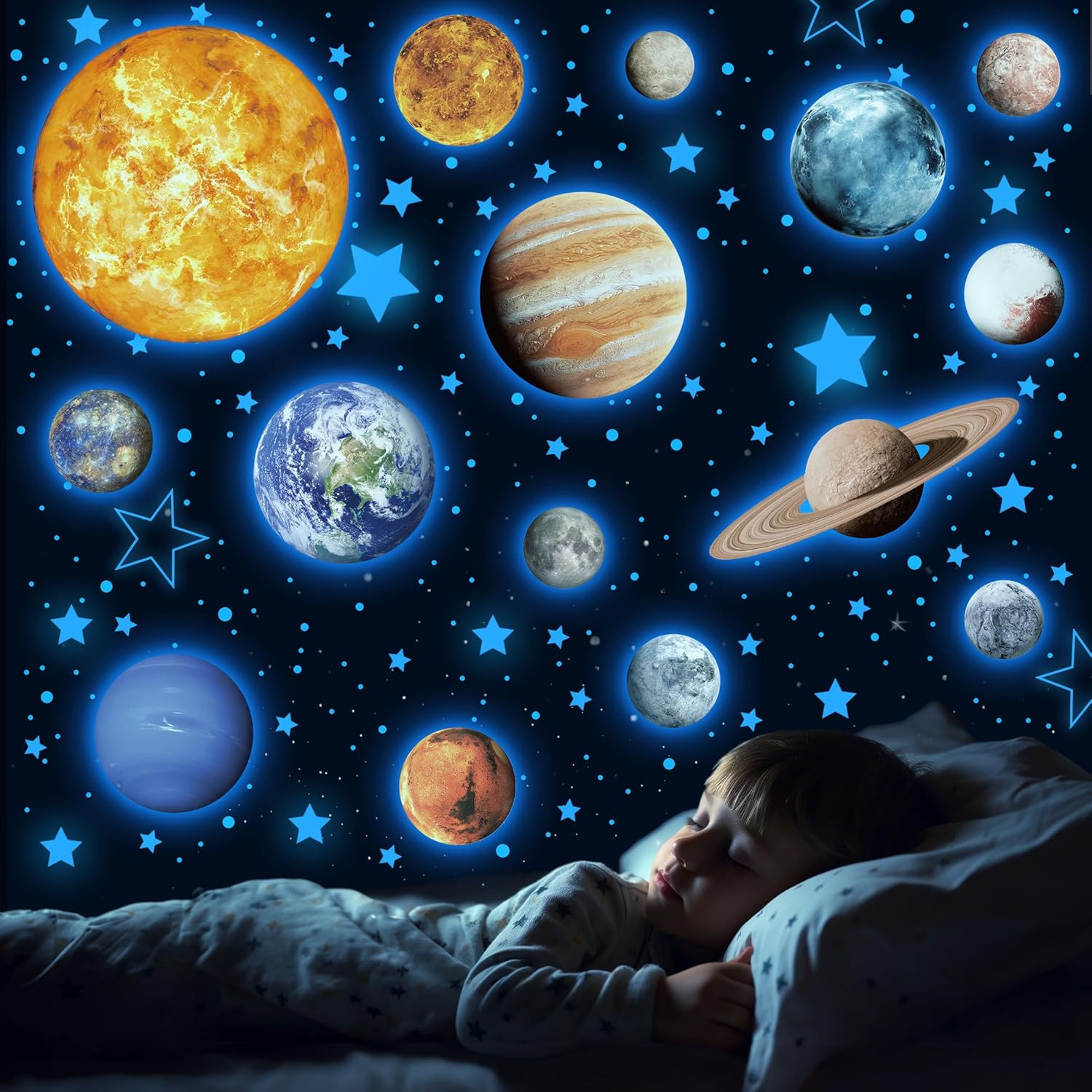 Solar System Wall Decals Glow in the Dark Stars 780 PCS, Glowing Planets