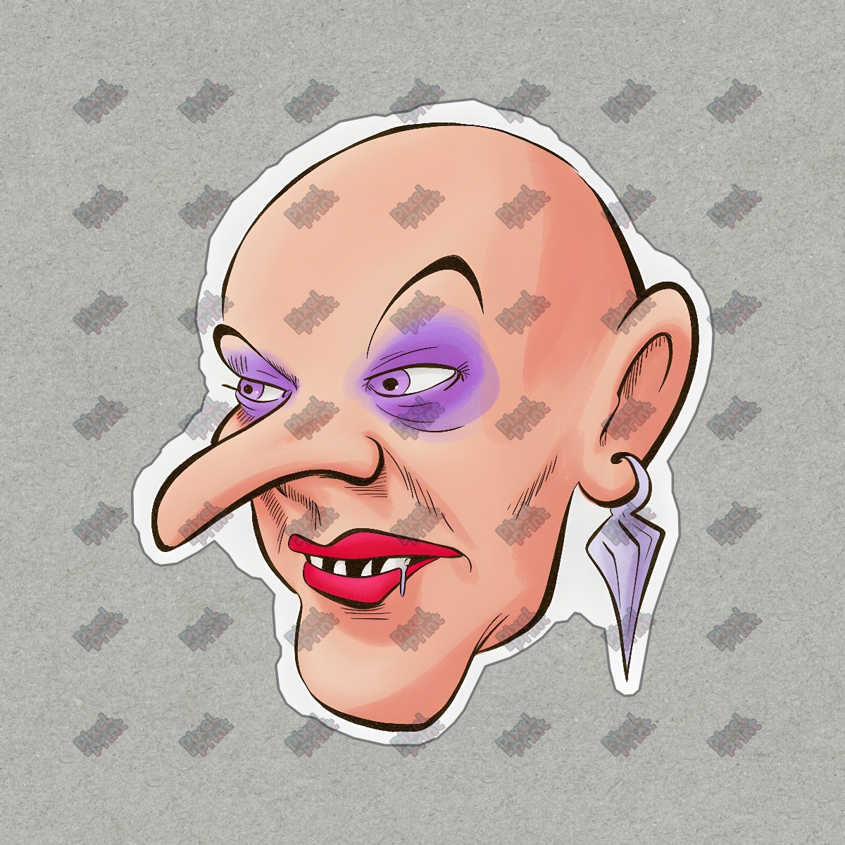 Unique Cartoonish Creepy Character Sign Exaggerated Face, Vibrant #8880