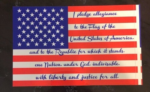 American Flag 5″ x 3.25″ Decal w/ «Pledge of Allegiance»-20% to DAV! SET OF 10!