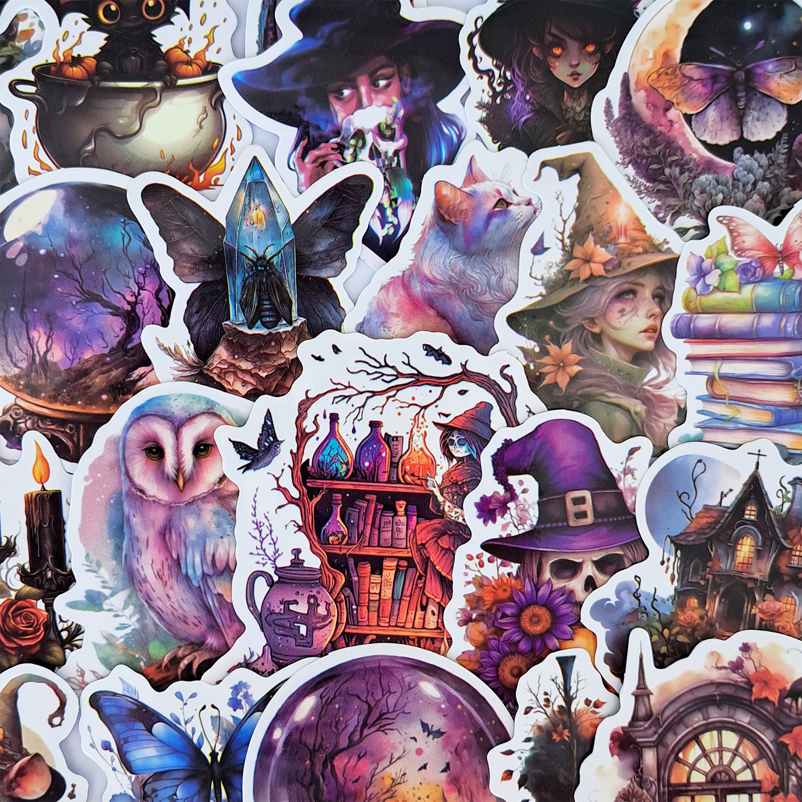 50 PCS Gothic Witches Sticker Pack Whimsical Witchery Magic Mystical Halloween