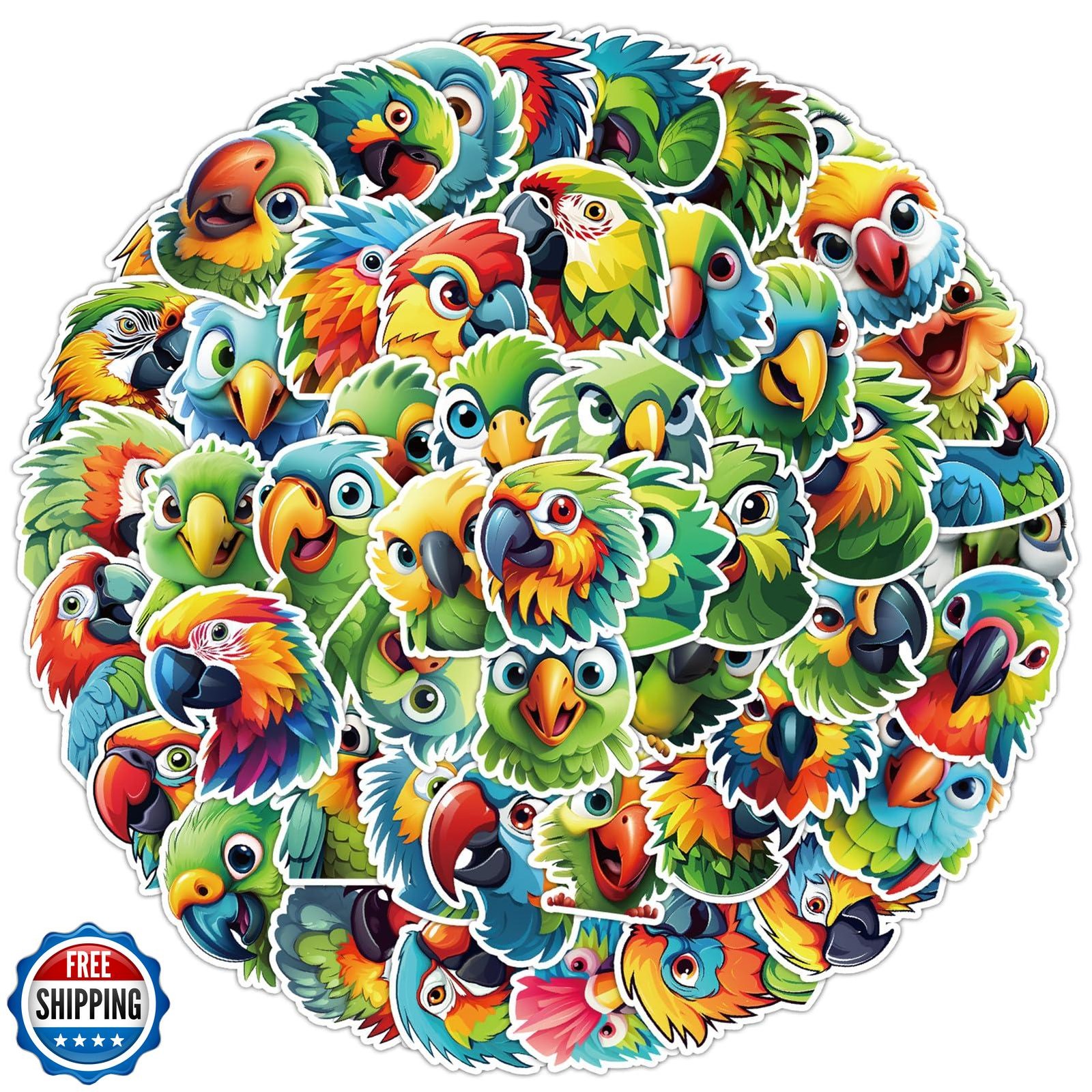 50 Pcs Colourful Parrot Stickers Pack for Kids Teens Adults, Cute Parrot Wate