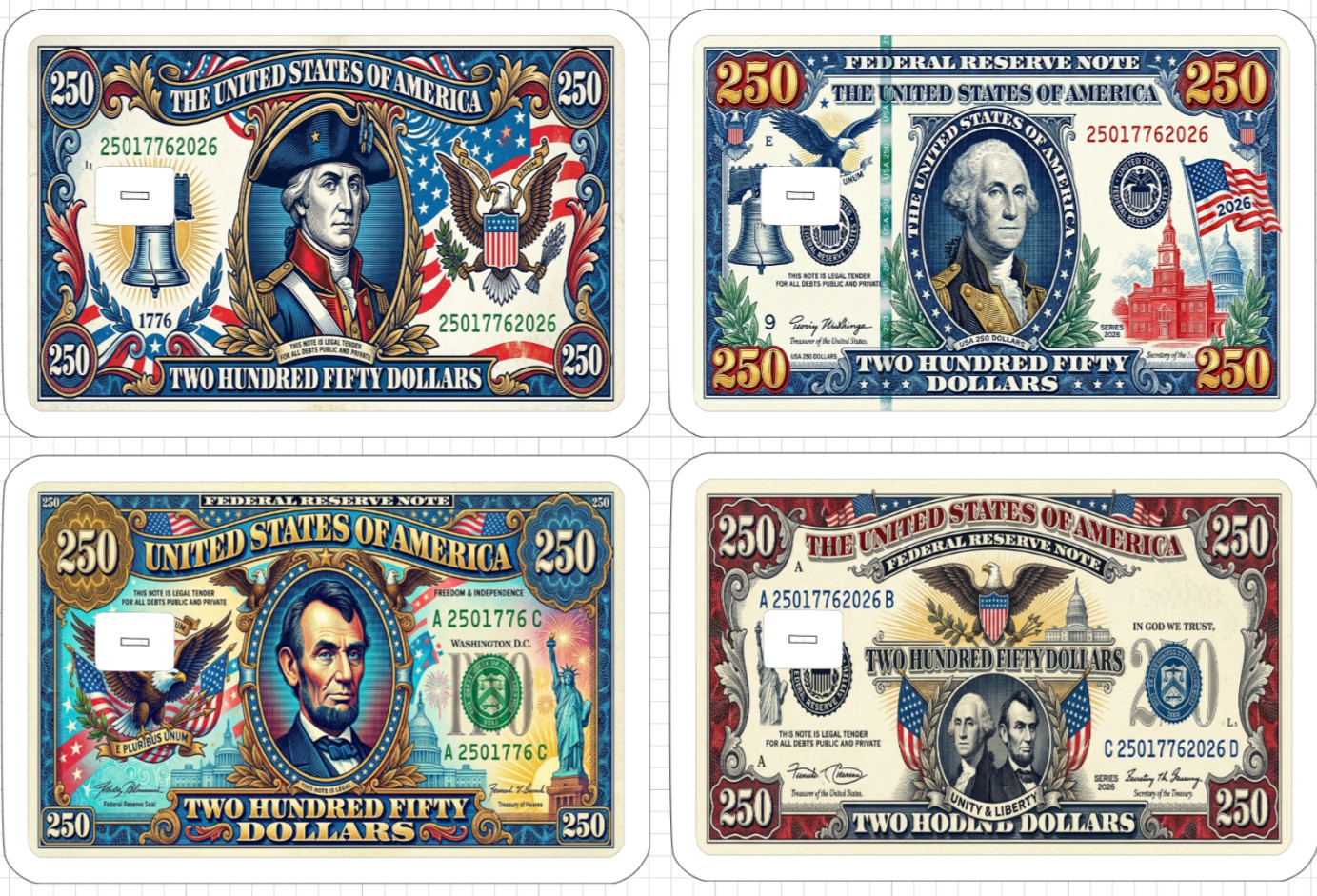 250 Dollar Bill Credit Debit Gift Card Skin ATM Sticker America USA Birthday US