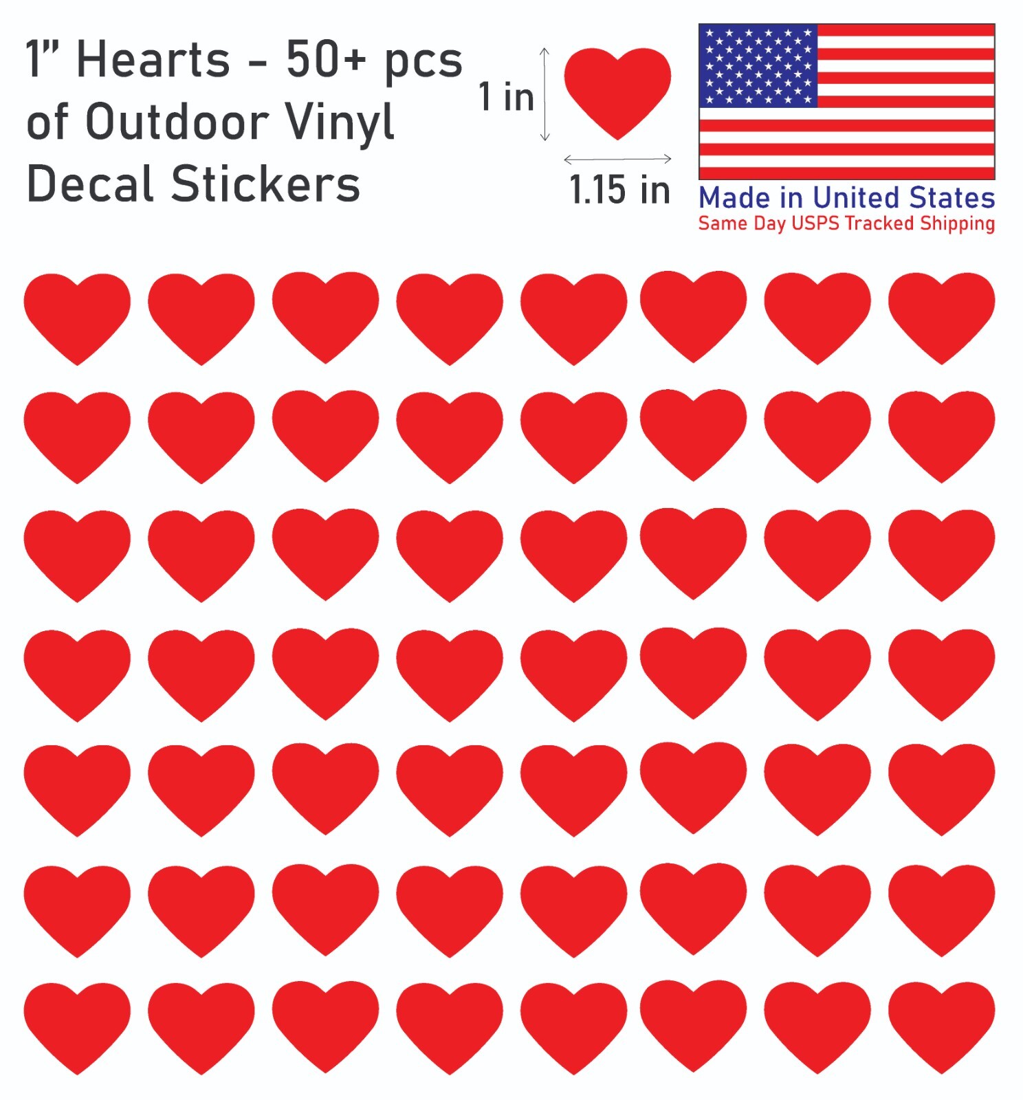 1″ – 3″ Heart Vinyl Decal Stickers – 8-56 pcs. – Made in US – Same Day Shipping