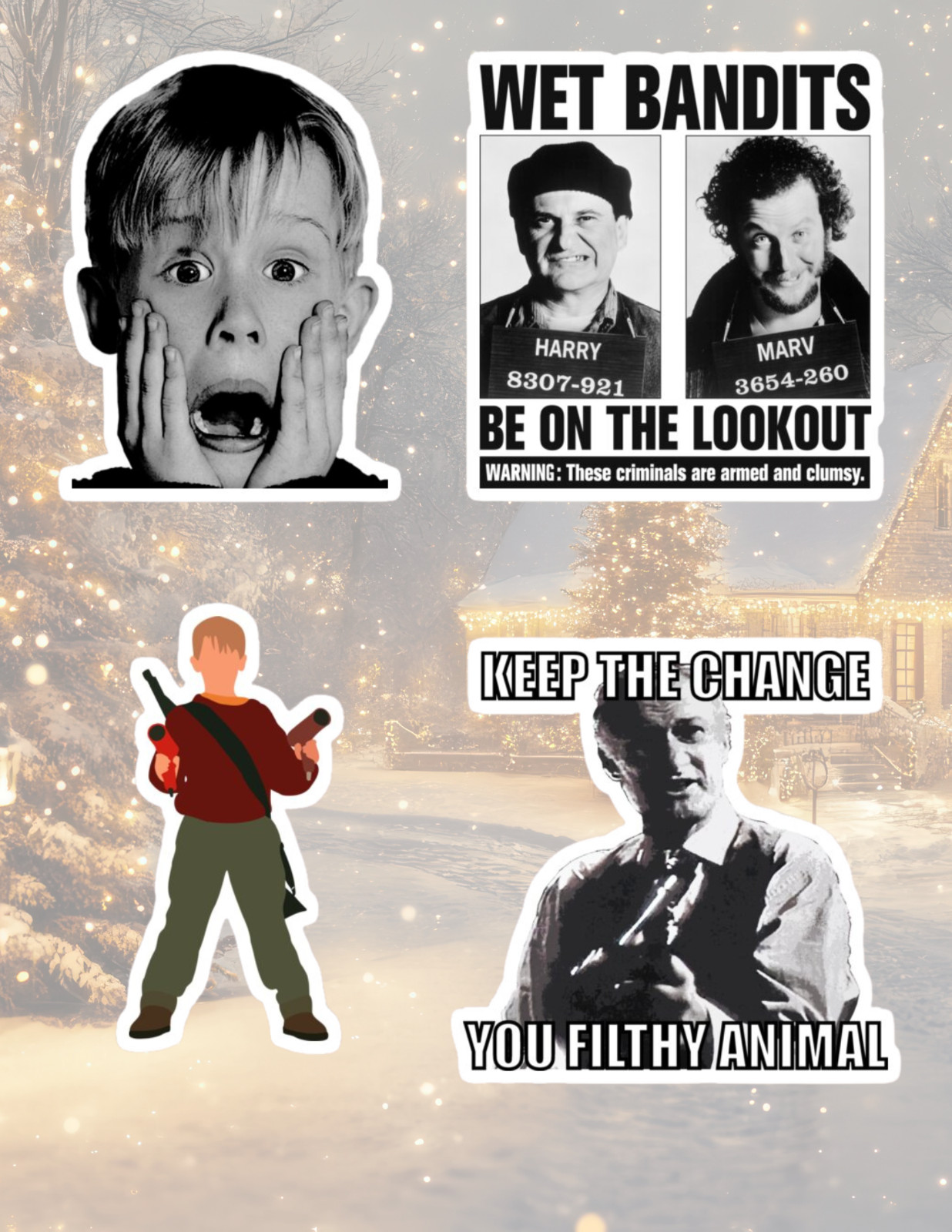Home Alone 90’s Christmas Movie 4pc Stickers Pack