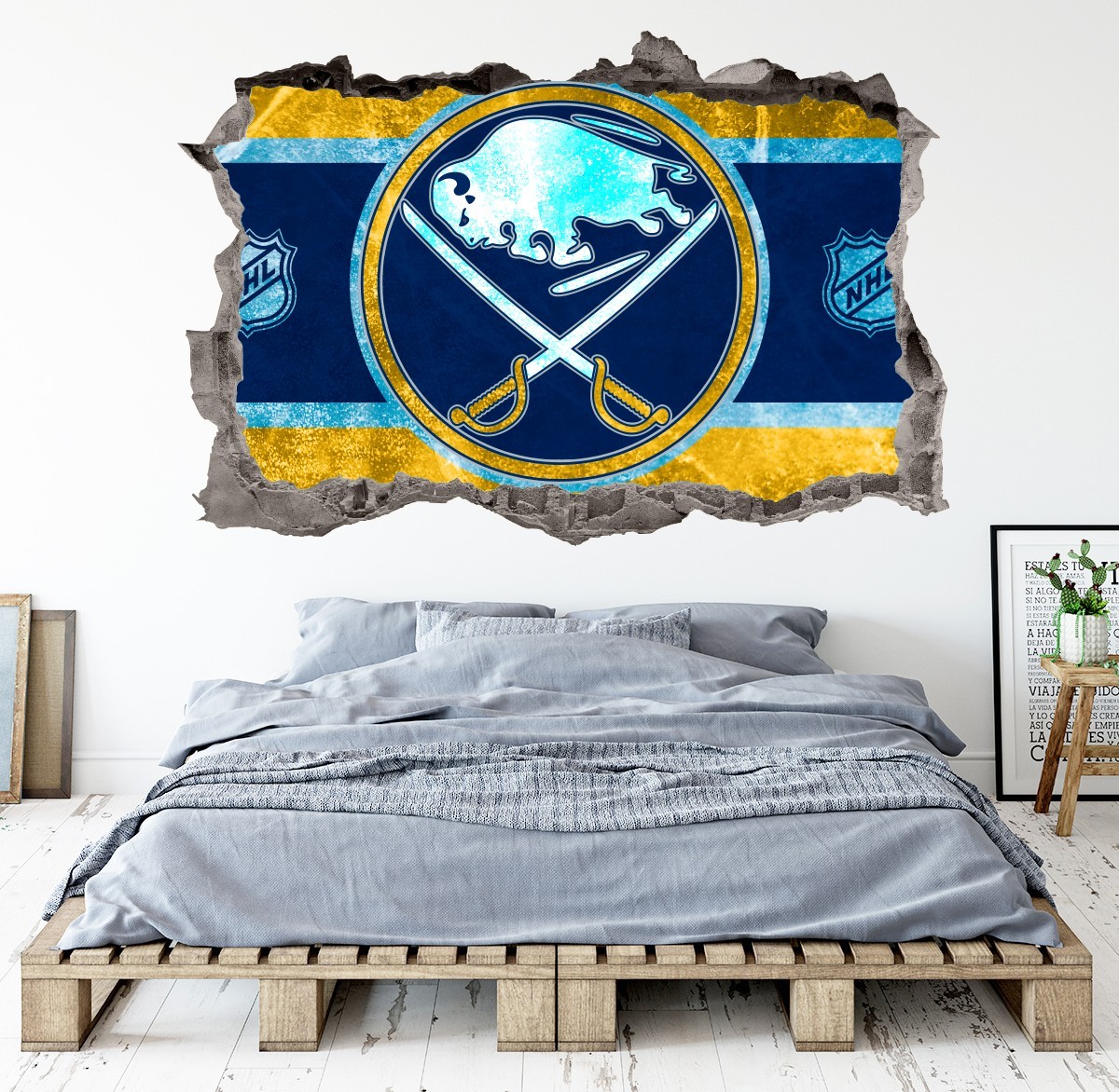 Buffalo Sabres Wall Art Decal Logo 3D Smashed Hockey Decor Sticker