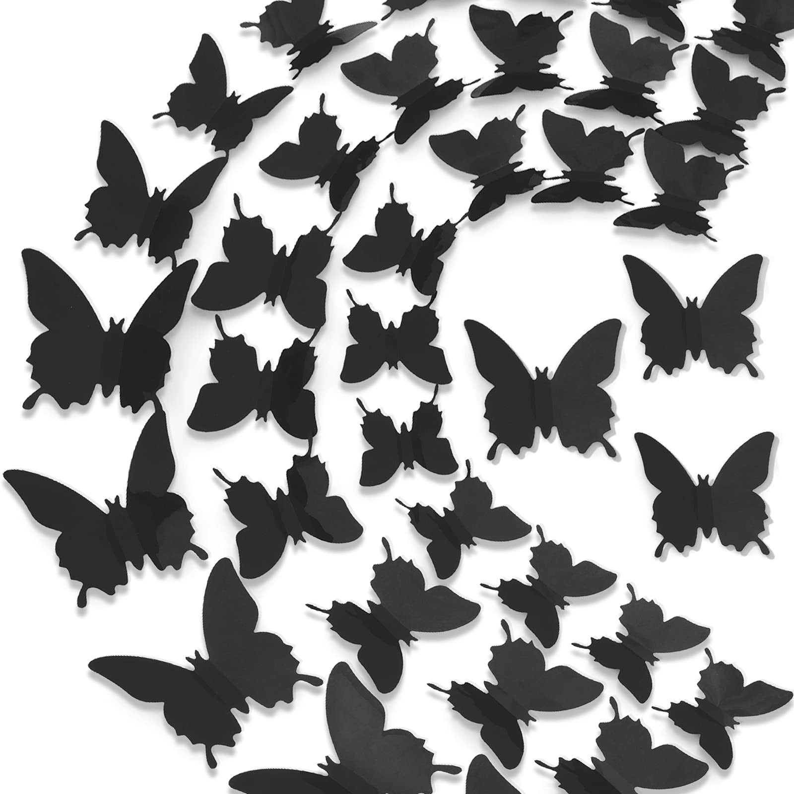 Ryangic 3D Butterfly Wall Decor 48pcs Black Polished Stickers 3 Sizes
