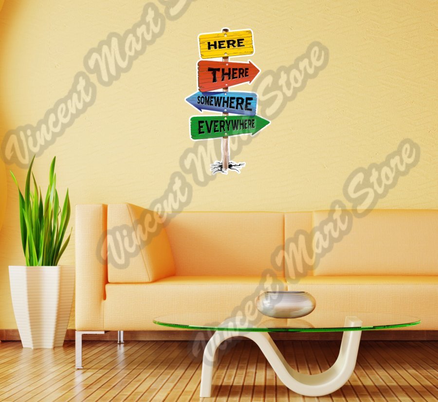 Here There Directions Funny Road Sign Wall Sticker Room Interior Decor 18″X25″