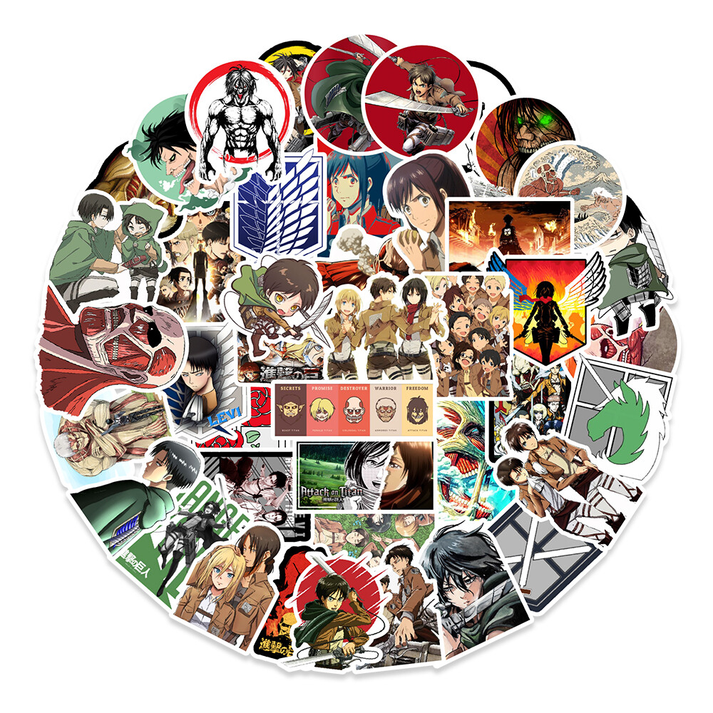 50 Pcs Stickers Attack on Titan Anime Skateboard Phone Laptop Car Luggage Vinyl