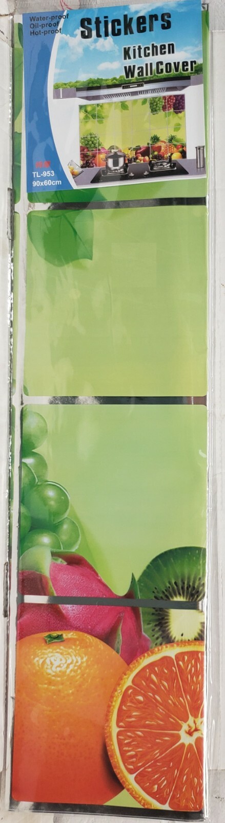 STOVE BACKSPLASH STICKER /WALL DECAL (35″x23″) COLORFUL FRUITS ON GREEN BACK # 1