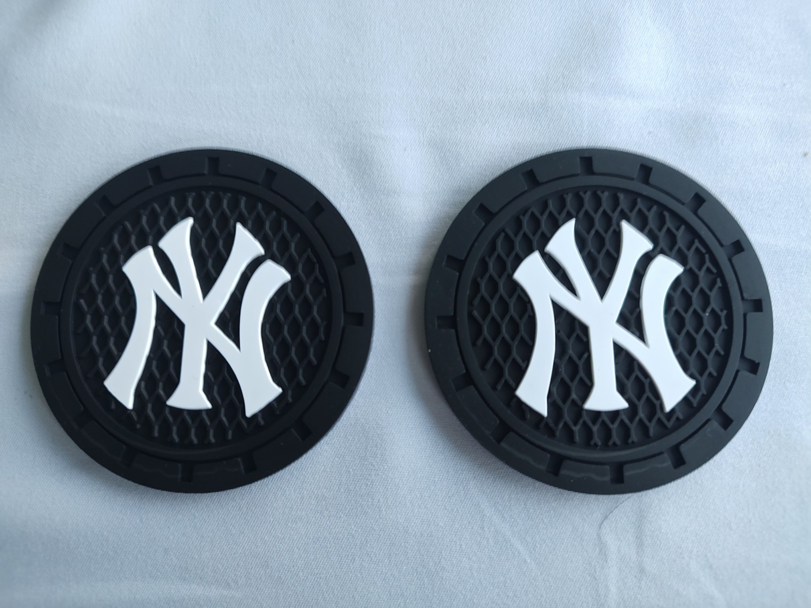 Set Of 2 Branded Neoprene Car Coasters, Red Sox Yankees Manchester Audi and re