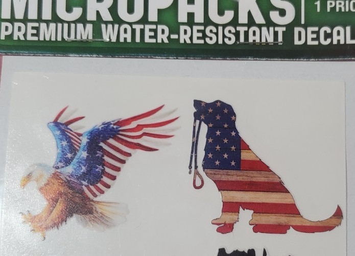 MicroPacks Premium Water-Resistant Decals: Flag, Dog, Eagle, «We The People»