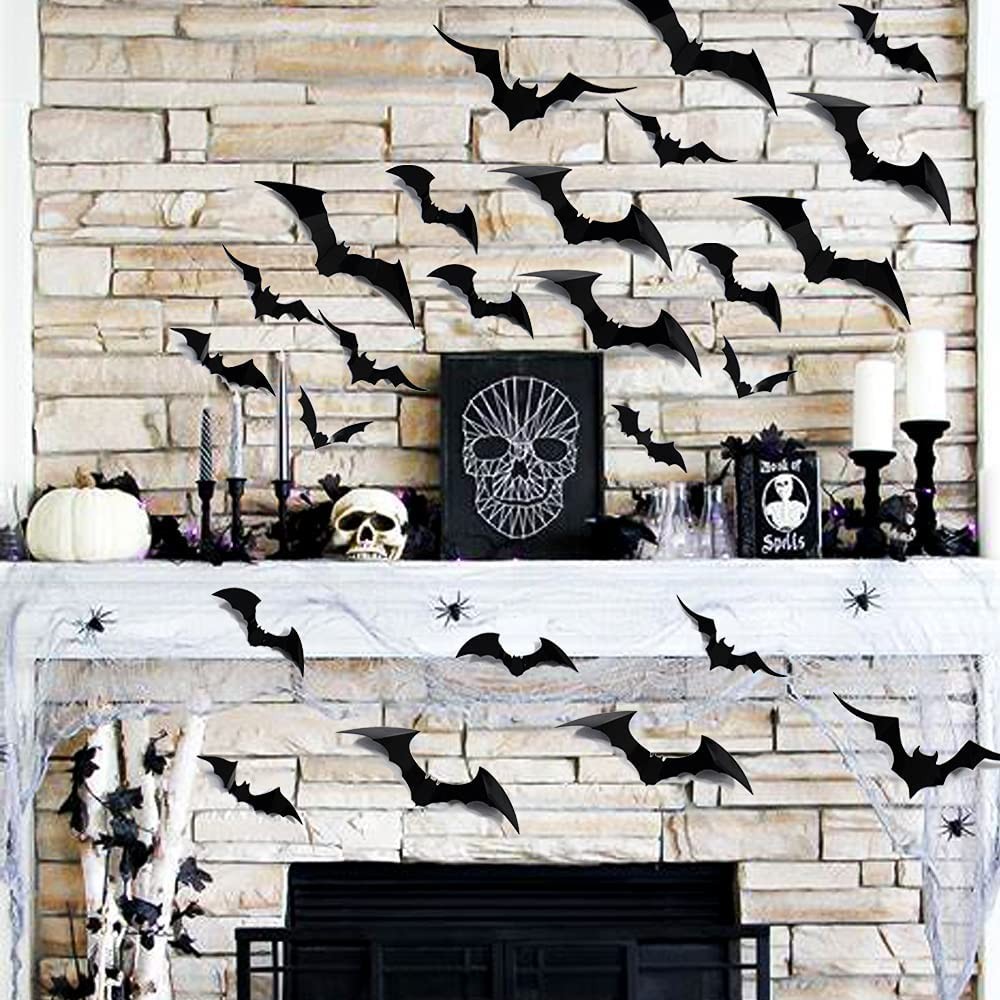Bats Wall Decor, 24-60Pcs 3D Bat Halloween Decoration Stickers for Home Party US