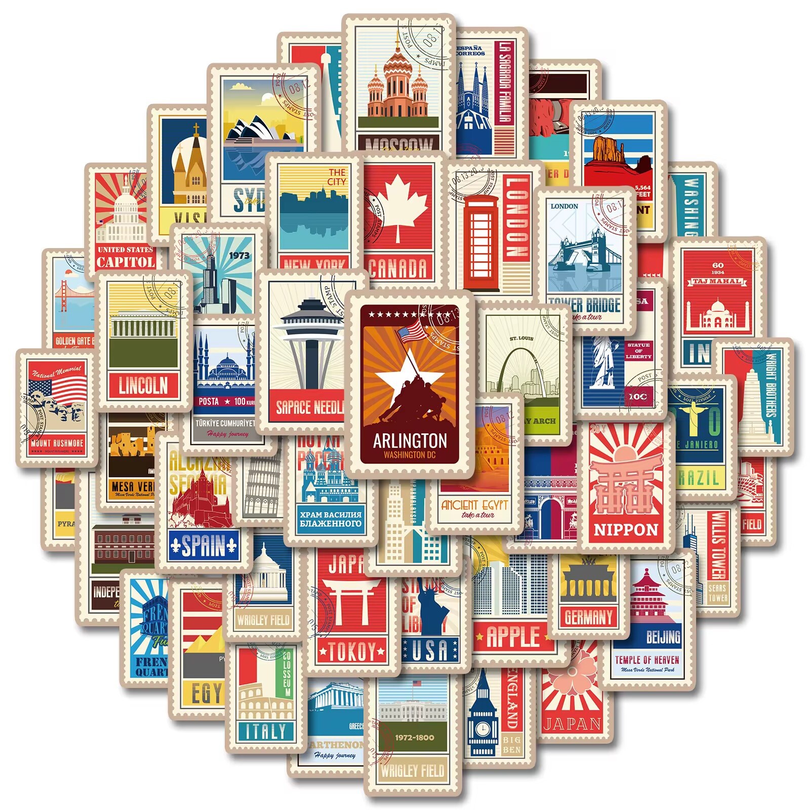 10 Random World Landmark Stickers Tourism Decal Set 1/A Hydro Yeti Free Shipping