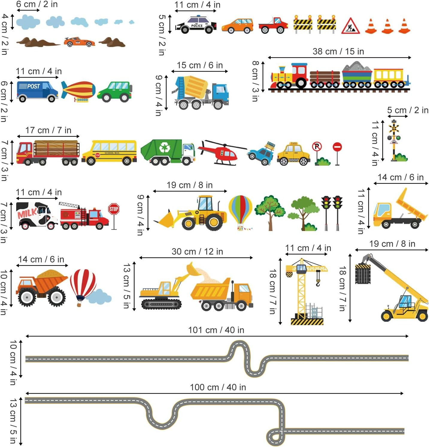 Car Road Wall Stickers Transports Vehicles Construction Truck Wall Decals Baby N