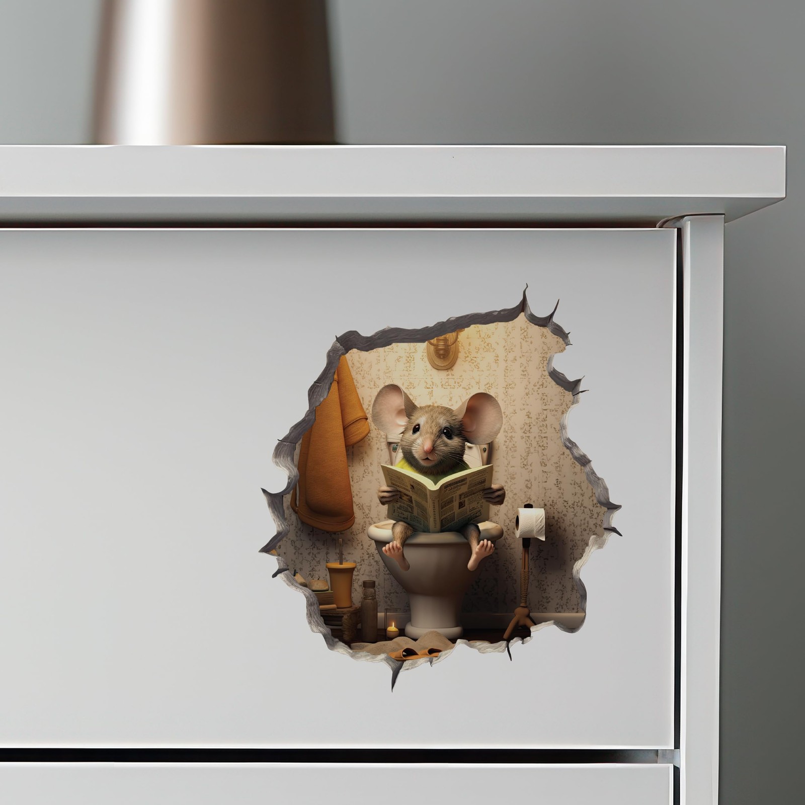 Mouse Sitting on Toilet in Hole Decal – Sticker with Brown