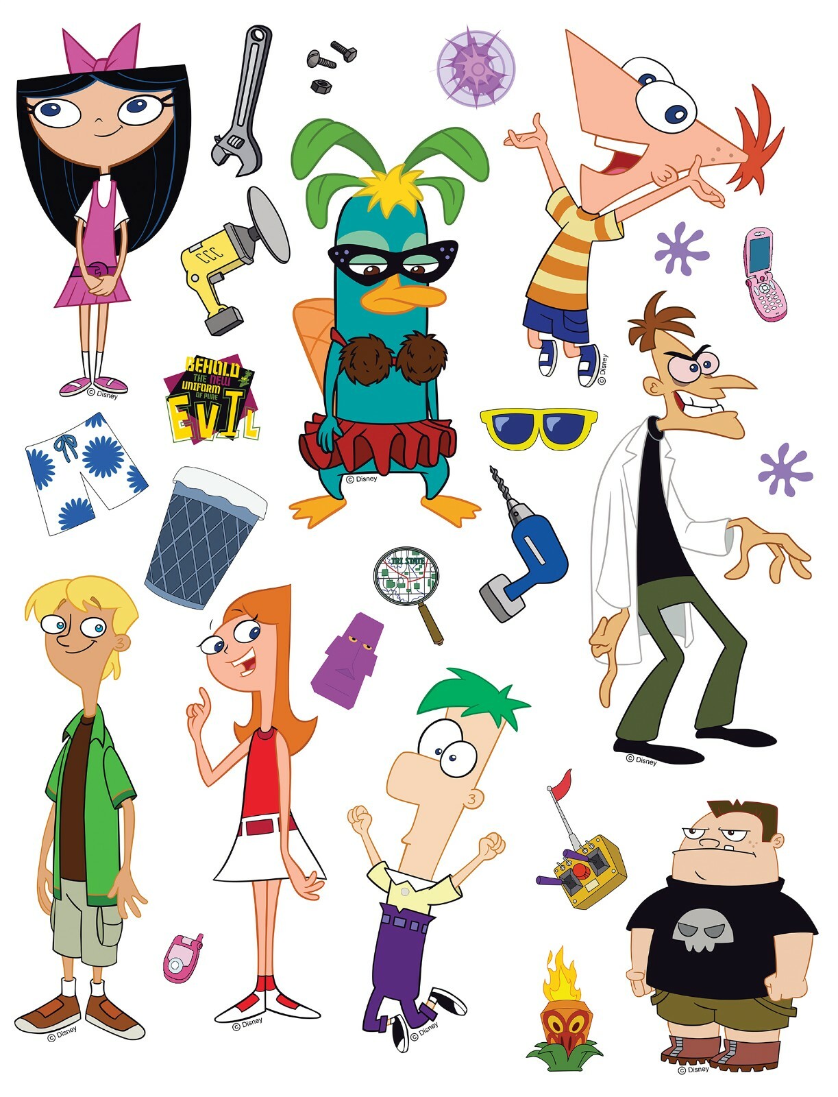 Wall & Furniture STICKERS SET decals Phineas and Ferb kids bedroom 65 x 85cm