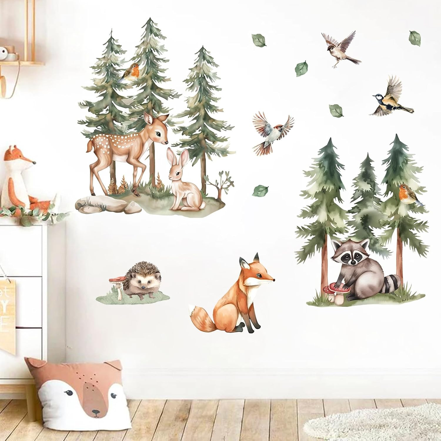 Forest Animals Wall Decals Stickers, Woodland Deer Fox Raccoon | Hedgehog Rabbit