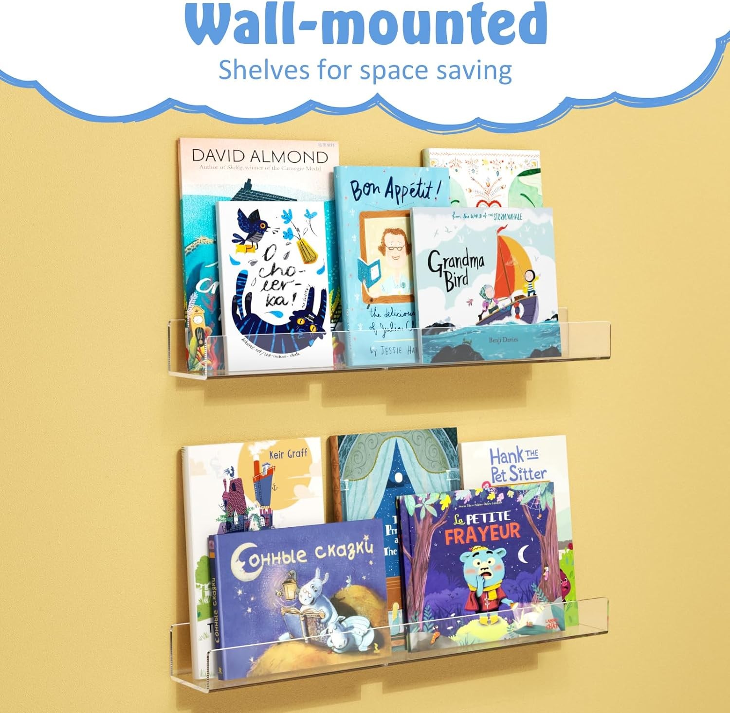 NIUBEE 24-Inch Acrylic Kids Floating Bookshelves, 2-Pack, Wall Mounted #R032