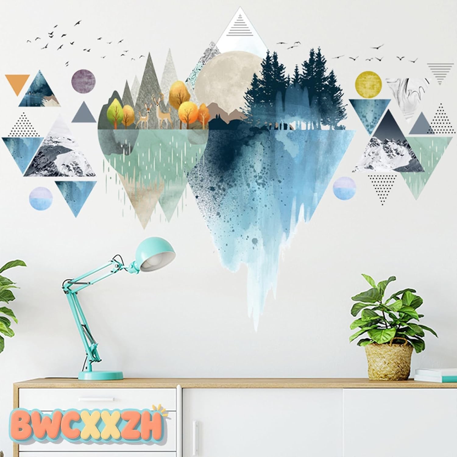 Wall Stickers Mountain Decal Geometric Removable Nursery Home Decor Blue