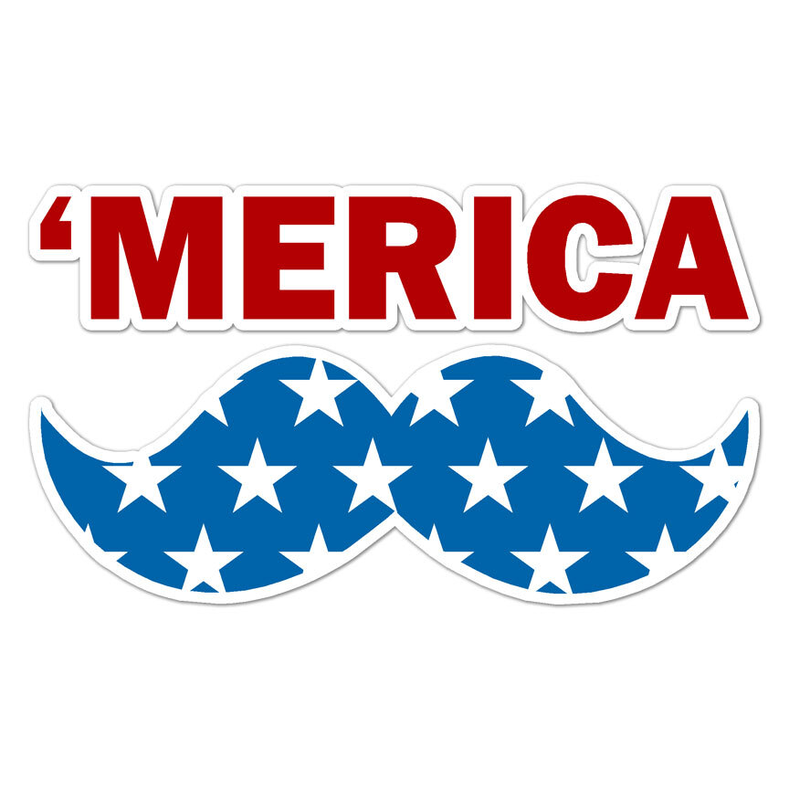 ‘Merica Moustache Flag, Vinyl Decal Sticker, Indoor Outdoor, 3 Sizes, #9951