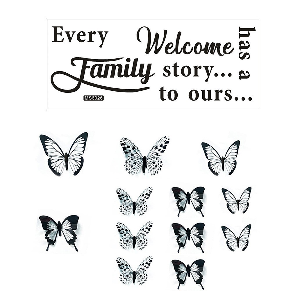 Large DIY Family Wall Quotes Decal Wall Stickers & 12 Butterflies Home Art Decor
