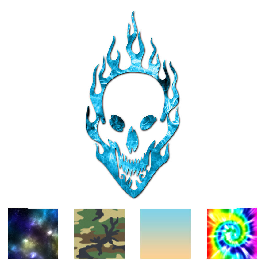 Skull Flames Fire – Vinyl Decal Sticker – Multiple Patterns & Sizes – ebn1383