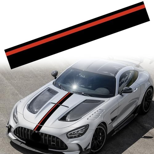 55»x7» Car Hood Sticker Auto Racing Body Side Skirt Roof Matte Black&red