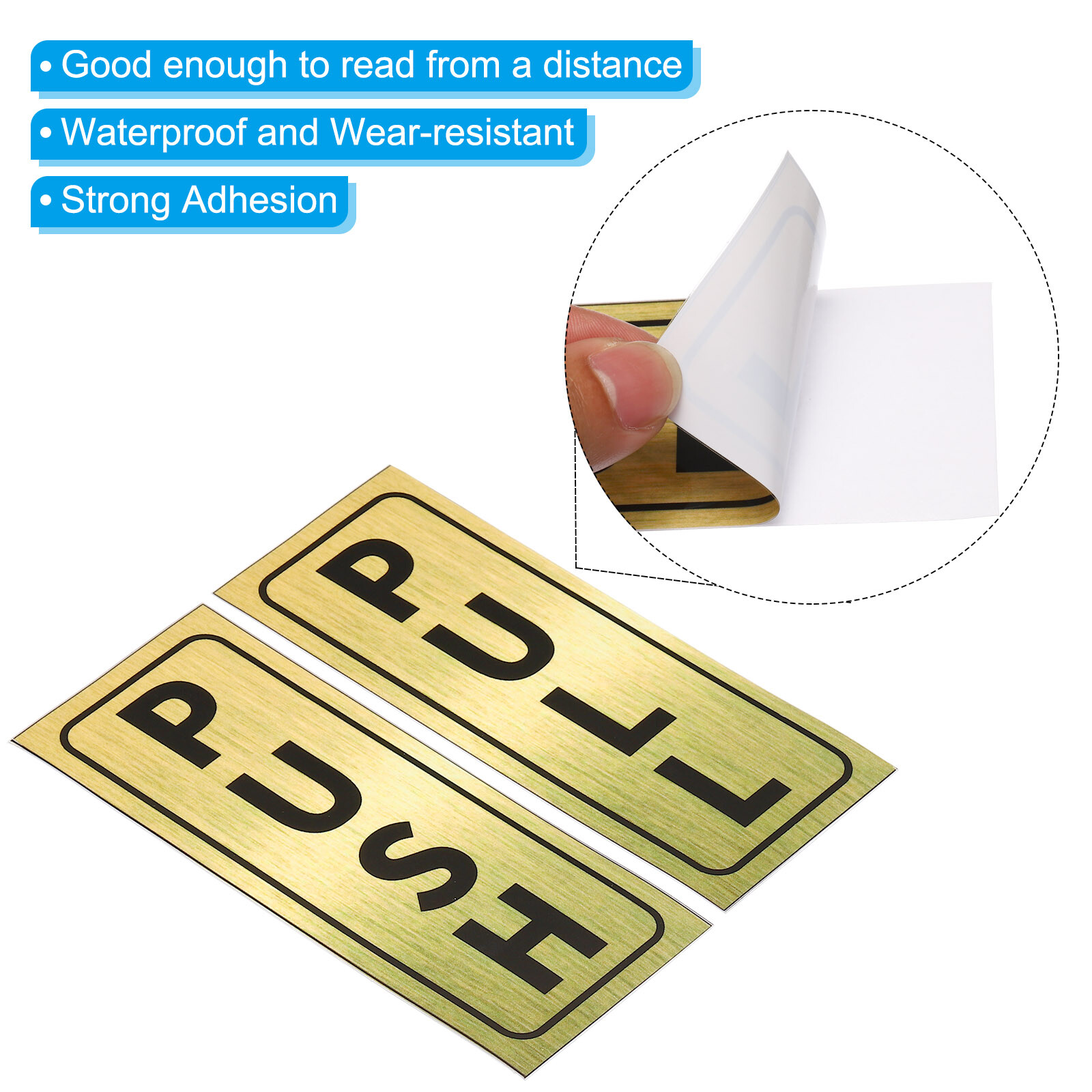 1Set Push Pull Door Sign 2″x5″ Adhesive Vertical Pull Push Sticker Golden
