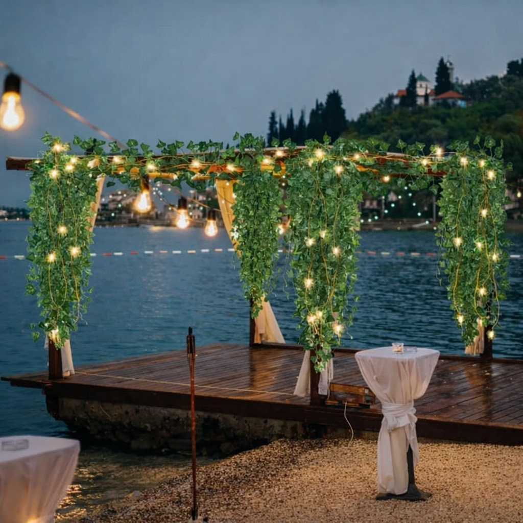 24pcs Ivy Leaves with LED String Light Wall Plants Greenery Garland Hanging