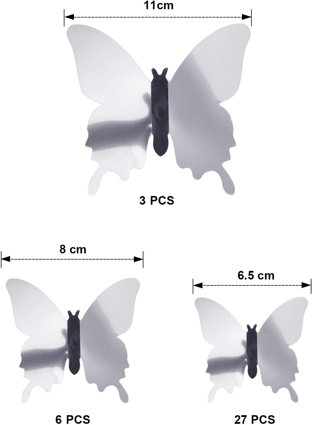 48 Pieces Butterfly Wall Decor DIY 3D Mirror Butterfly Stickers Removable Decals