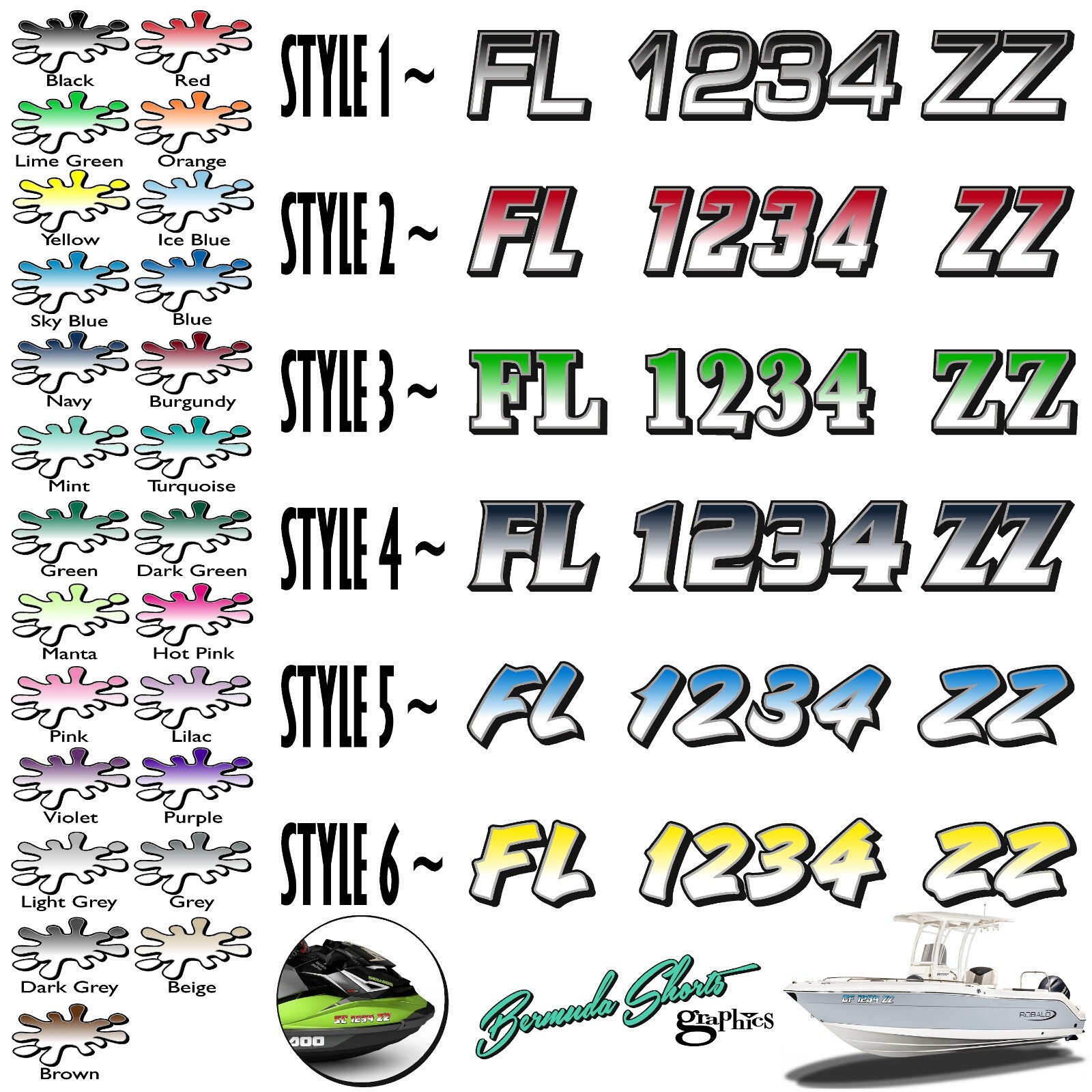 Boat Registration Numbers & Letters 2 Pack 3″ x 15″ Boat & Jetski Stickers X2GR