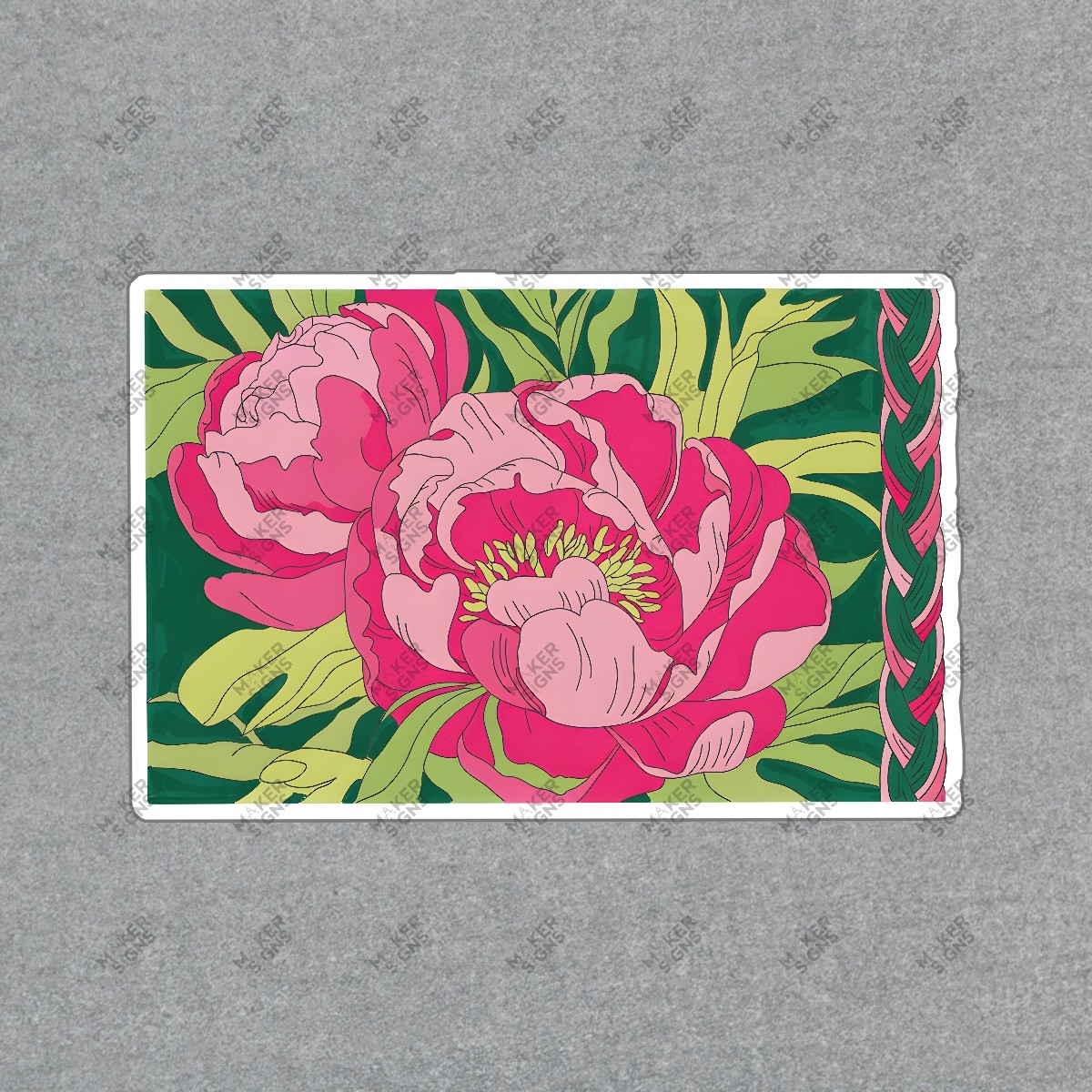 Vibrant Floral Wall Art Sign Bold Pink Peonies on Green Background #8206