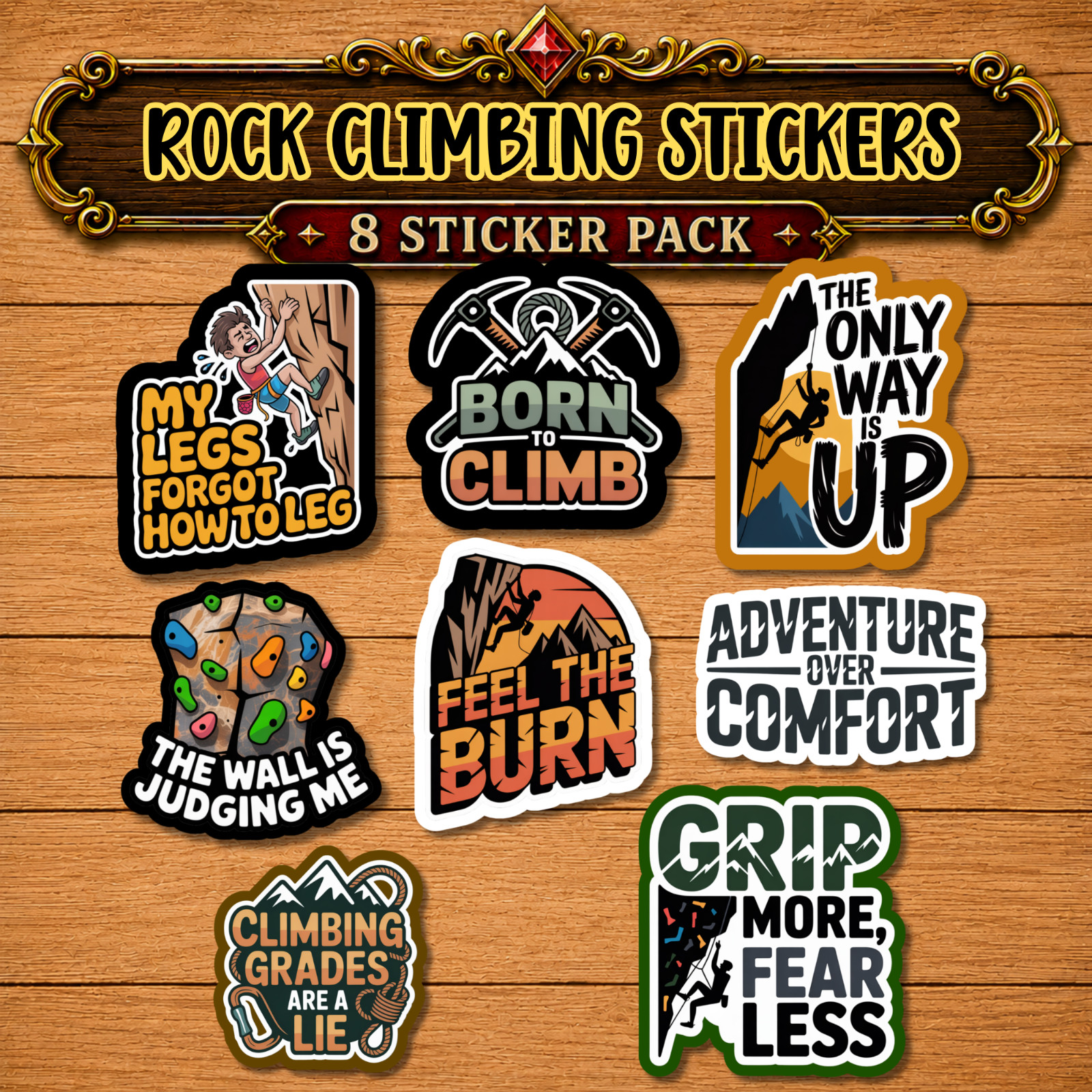 Rock Climbing Stickers, Water-Resistant Vinyl Stickers, Rock Climbing Gift