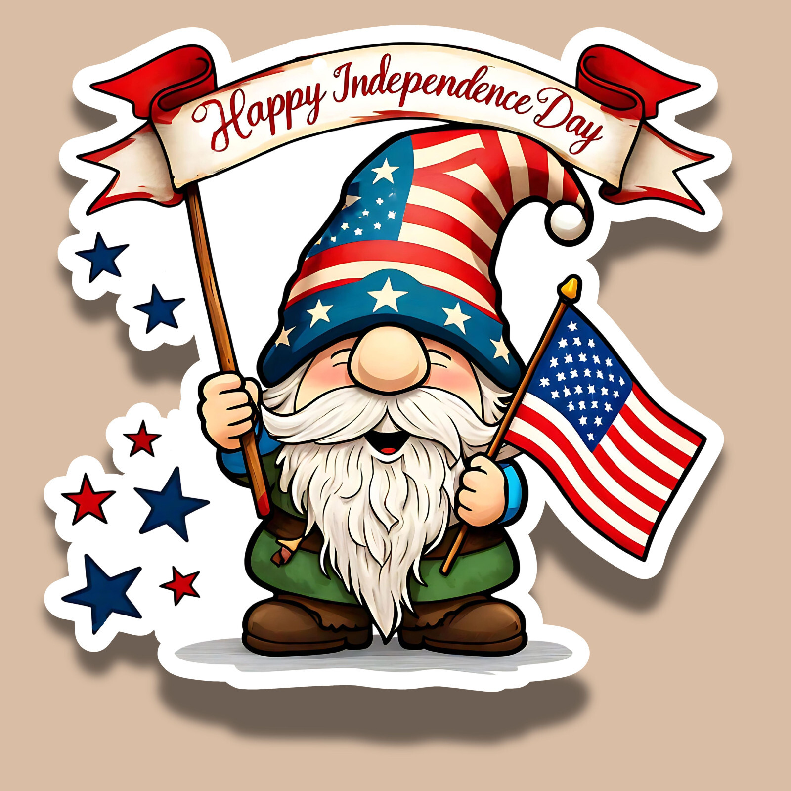 Independence Day Gnome July 4th Patriotic 3″ Vinyl Laminated Sticker