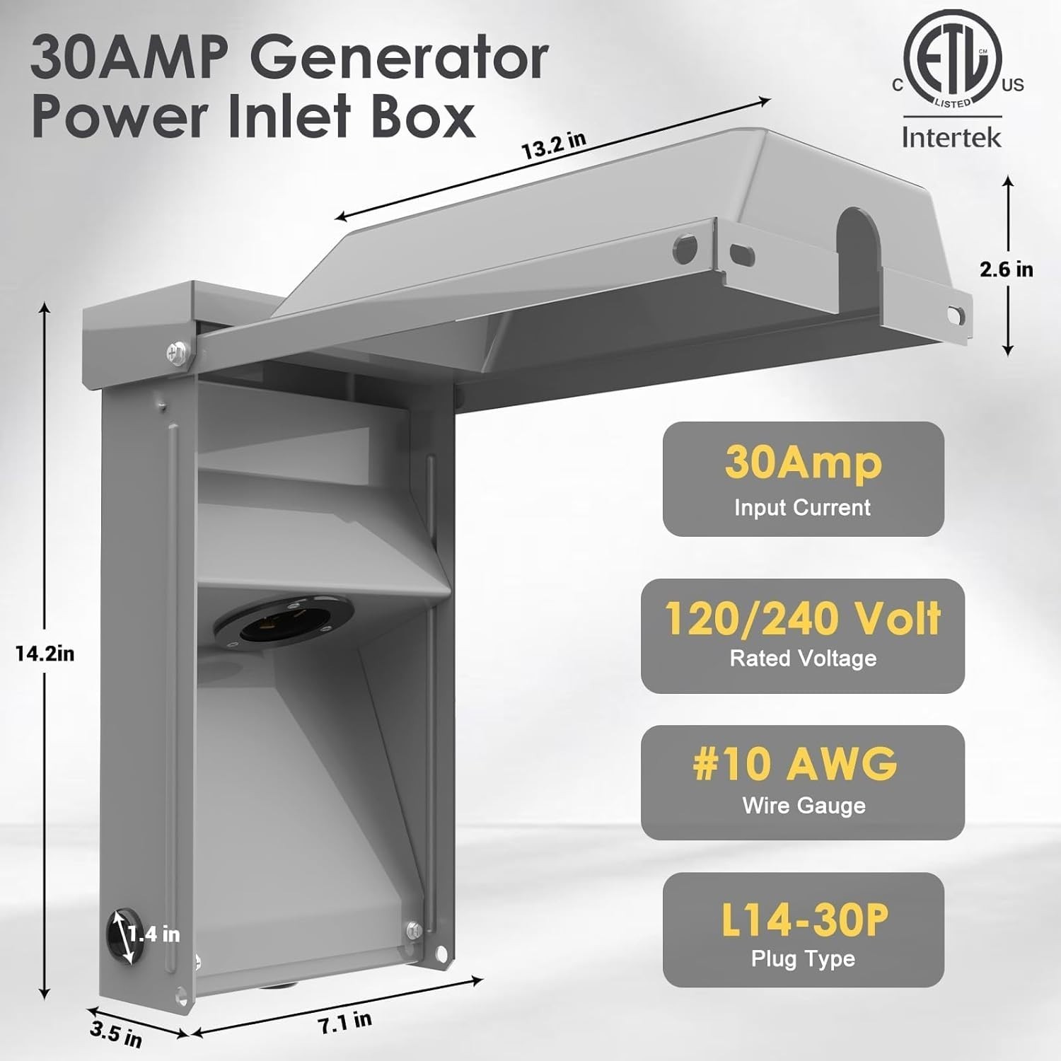 30 Amp Generator Inlet Box No Drilling NEMA 3R Weatherproof Outdoor Receptacle f