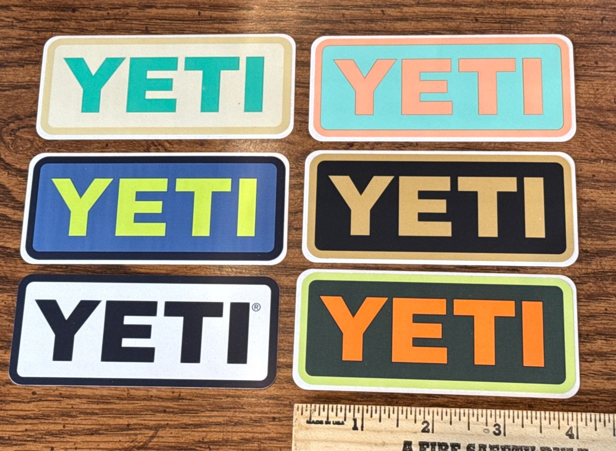 Yeti Decal Stickers Tumbler Cooler Lot Of 6 Stickers 4” Super Cool!