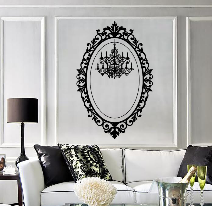 Wall Vinyl Decal Sticker Chandelier Beautiful Oval Frame For Decoration (n1465)