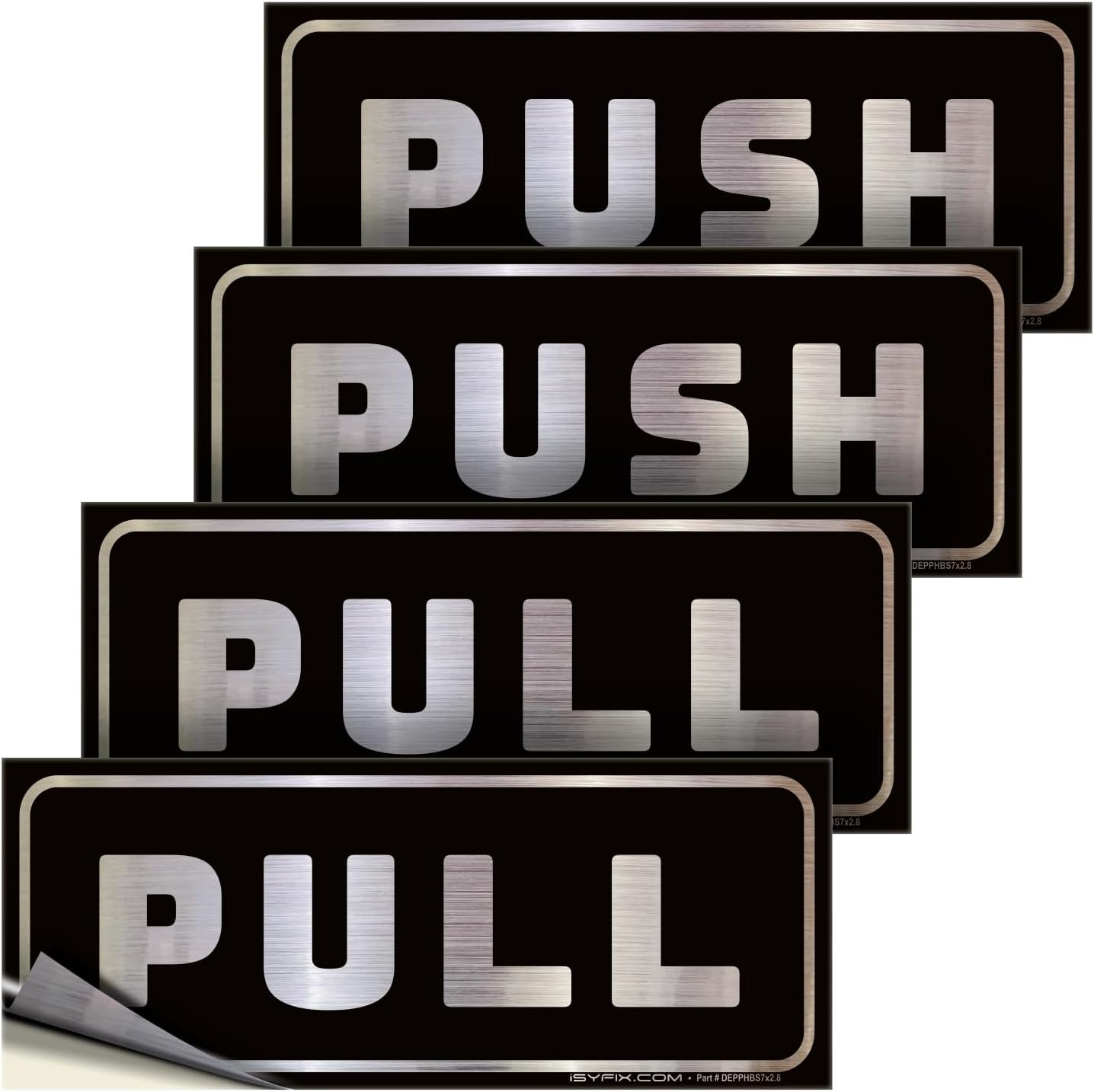 Push Pull Stickers Sign, 2X5 Inch, Black/White, 2 Sets | Vertical Decal, Self-Ad