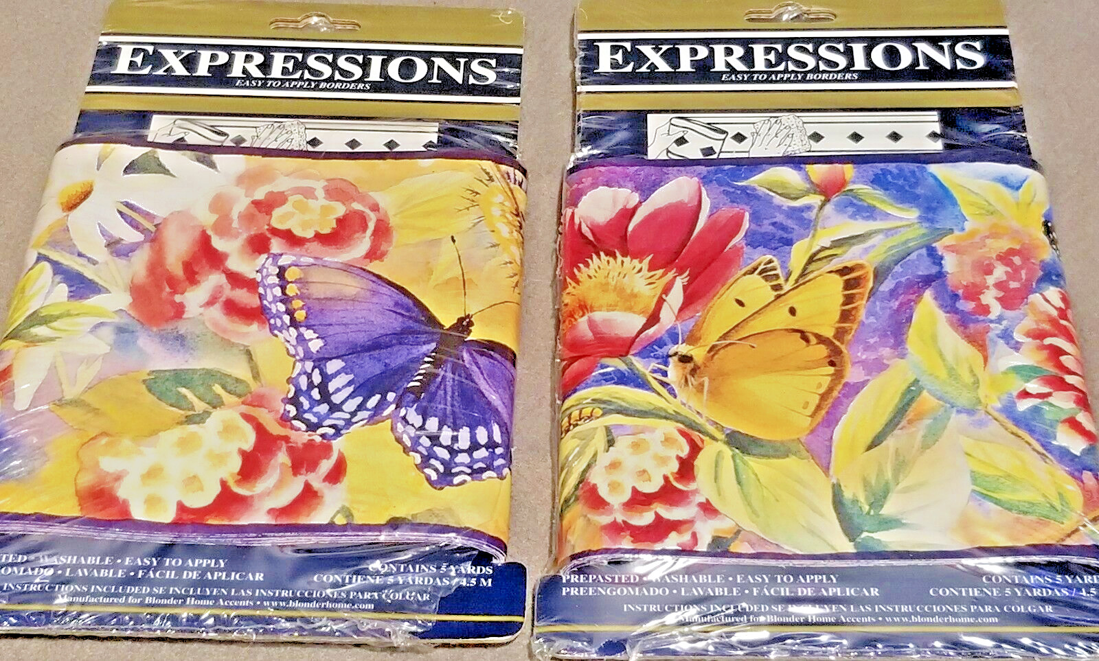 Butterfly Garden Wallpaper Borders 5 yds x 2 pks NEW old stock prepasted USA