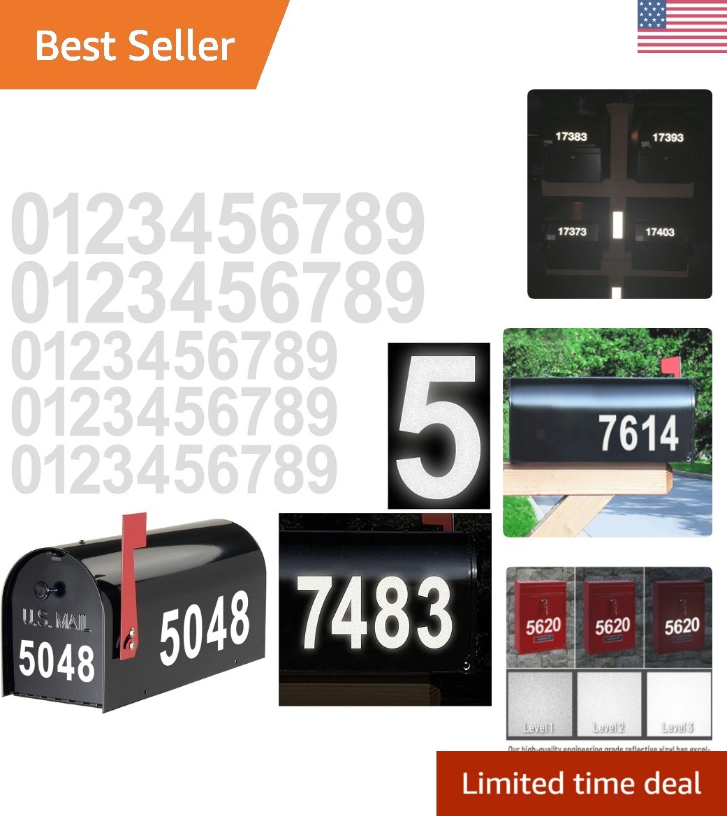 Waterproof Reflective Address Number Decals – 50 Vinyl Stickers, Easy Mounting